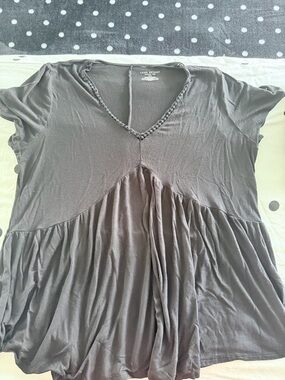 Lane Bryant Black V-Neck Braided Babydoll Tunic